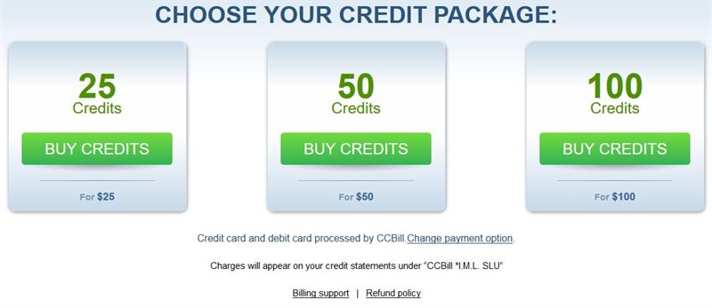 25 bonus credits on any credit package when you buy for the first time