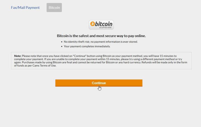 Pay with Bitcoin on Cams.com