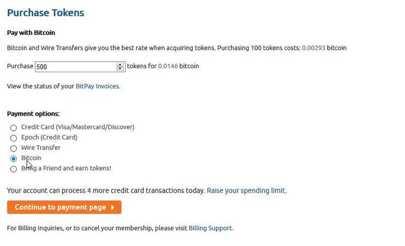 Chaturbate's payment page