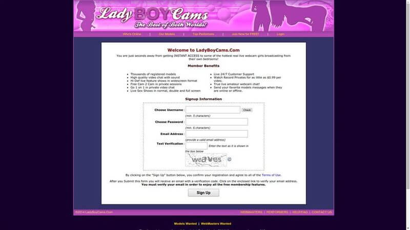 Registration at LadyboyCams.com