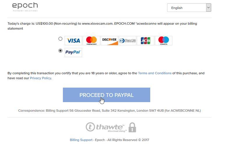 XLoveCam final payment page